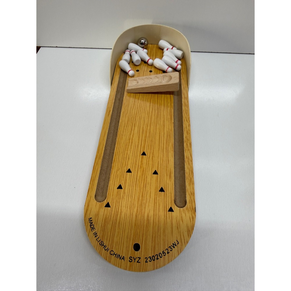 SYZ Mini Bowling Game Wooden Tabletop Desktop Toy Set with Pins and Ball